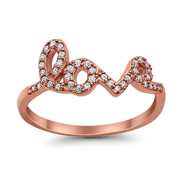 Wedding Engagement Eternity Love Ring Rose Tone, Simulated CZ 925 Sterling Silver